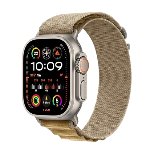Apple Watch Ultra 2 (GPS + Cellular) , 49mm , Natural Titanium Case , Navy and Tan with Band / Loop