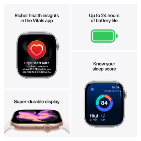 Apple Watch Series 11 GPS 42mm Jet Black Aluminium / Space Grey / Rose Gold Aluminium/Light Blush / Silver Aluminium/Purple Fog Case with Black Sport Band - S/M & M/L : Pre-booking ₹5,000