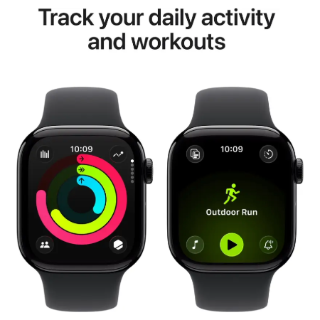 Apple Watch Series 11 GPS 42mm Jet Black Aluminium / Space Grey / Rose Gold Aluminium/Light Blush / Silver Aluminium/Purple Fog Case with Black Sport Band - S/M & M/L : Pre-booking ₹5,000