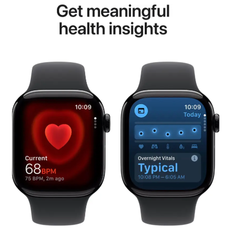 Apple Watch Series 11 GPS 42mm Jet Black Aluminium / Space Grey / Rose Gold Aluminium/Light Blush / Silver Aluminium/Purple Fog Case with Black Sport Band - S/M & M/L : Pre-booking ₹5,000