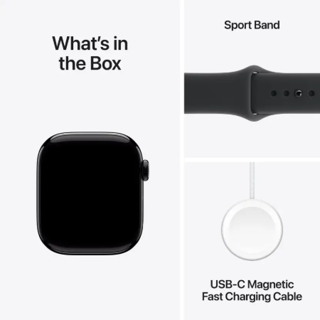 Apple Watch Series 11 GPS 42mm Jet Black Aluminium / Space Grey / Rose Gold Aluminium/Light Blush / Silver Aluminium/Purple Fog Case with Black Sport Band - S/M & M/L : Pre-booking ₹5,000
