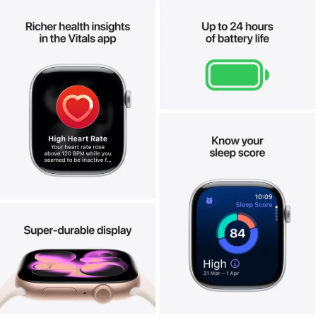 Apple Watch Series 11 GPS 46mm Jet Black Aluminium / Space Grey / Rose Gold Aluminium/Light Blush / Silver Aluminium/Purple Fog Case with Black Sport Band - S/M & M/L : Pre-booking ₹5,000