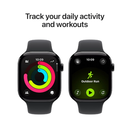 Apple Watch Series 11 GPS 46mm Jet Black Aluminium / Space Grey / Rose Gold Aluminium/Light Blush / Silver Aluminium/Purple Fog Case with Black Sport Band - S/M & M/L : Pre-booking ₹5,000