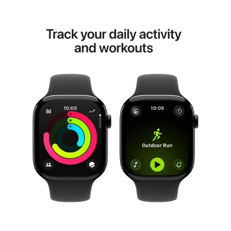 Apple Watch Series 11 GPS + Cellular 46mm Jet Black Aluminium Case, Black / Space Grey, Black / Rose Gold, Light Blush / Silver, Purple Fog with Sport Band - S/M & M/L : Pre-booking ₹5,000