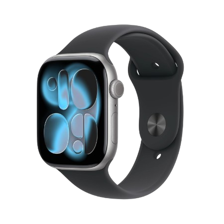 Apple Watch Series 11 GPS 46mm Jet Black Aluminium / Space Grey / Rose Gold Aluminium/Light Blush / Silver Aluminium/Purple Fog Case with Black Sport Band - S/M & M/L : Pre-booking ₹5,000
