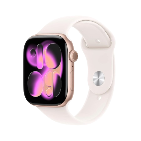 Apple Watch Series 11 GPS 46mm Jet Black Aluminium / Space Grey / Rose Gold Aluminium/Light Blush / Silver Aluminium/Purple Fog Case with Black Sport Band - S/M & M/L : Pre-booking ₹5,000