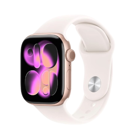 Apple Watch Series 11 GPS + Cellular 42mm Jet Black Aluminium / Space Grey / Rose Gold, Light Blush / Silver, Purple Fog with Sport Band - S/M & M/L : Pre-booking ₹5,000