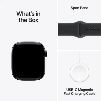 Apple Watch Series 11 GPS 42mm Jet Black Aluminium / Space Grey / Rose Gold Aluminium/Light Blush / Silver Aluminium/Purple Fog Case with Black Sport Band - S/M & M/L : Pre-booking ₹5,000