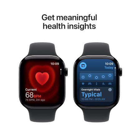 Apple Watch Series 11 GPS 46mm Jet Black Aluminium / Space Grey / Rose Gold Aluminium/Light Blush / Silver Aluminium/Purple Fog Case with Black Sport Band - S/M & M/L : Pre-booking ₹5,000