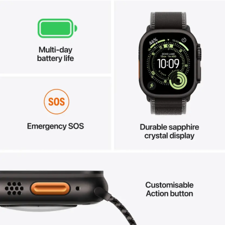 Apple Watch Ultra 3 GPS + Cellular 49mm Natural Titanium Case with Anchor Blue Ocean Band / Light Blue Alpine Loop (S/M/L) / Blue & Bright Blue Trail Loop (S/M, M/L