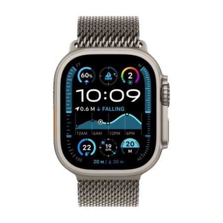 Apple Watch Ultra 2 (GPS + Cellular) , 49mm , Natural Titanium Case with Natural Titanium Milanese Loop Small/Medium/Large