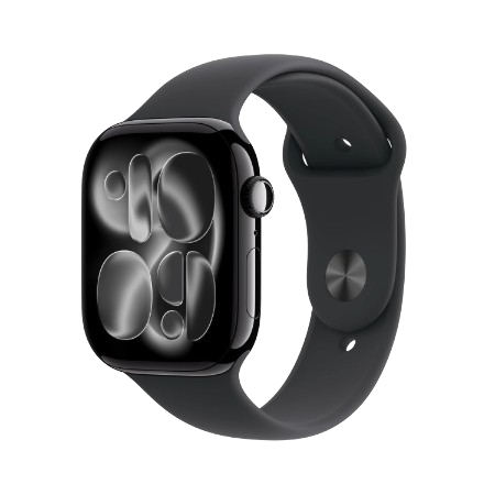 Apple Watch Series 11 GPS 46mm Jet Black Aluminium / Space Grey / Rose Gold Aluminium/Light Blush / Silver Aluminium/Purple Fog Case with Black Sport Band - S/M & M/L : Pre-booking ₹5,000