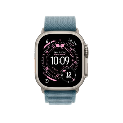 Apple Watch Ultra 3 GPS + Cellular 49mm Natural Titanium Case with Anchor Blue Ocean Band / Light Blue Alpine Loop (S/M/L) / Blue & Bright Blue Trail Loop (S/M, M/L