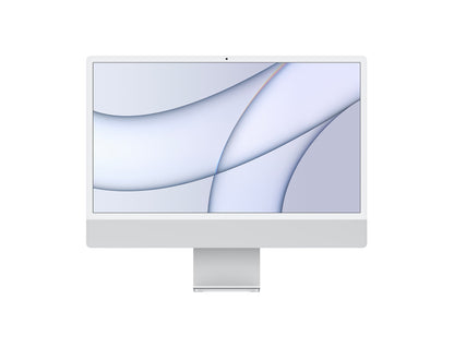 Image of the 24-inch Apple iMac in charming Pink color, showcasing its elegant and playful design. The desktop is displayed at an angle, highlighting its pastel-colored aluminum enclosure and matching accessories. The iconic Apple logo is prominently featured on the back of the device.